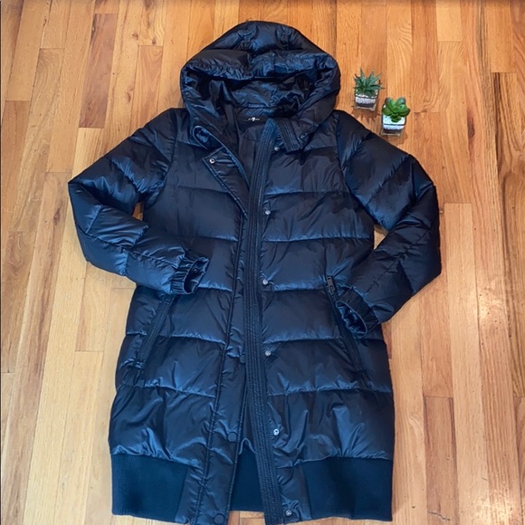 7 For All Mankind black down parka coat jacket - Picture 2 of 9